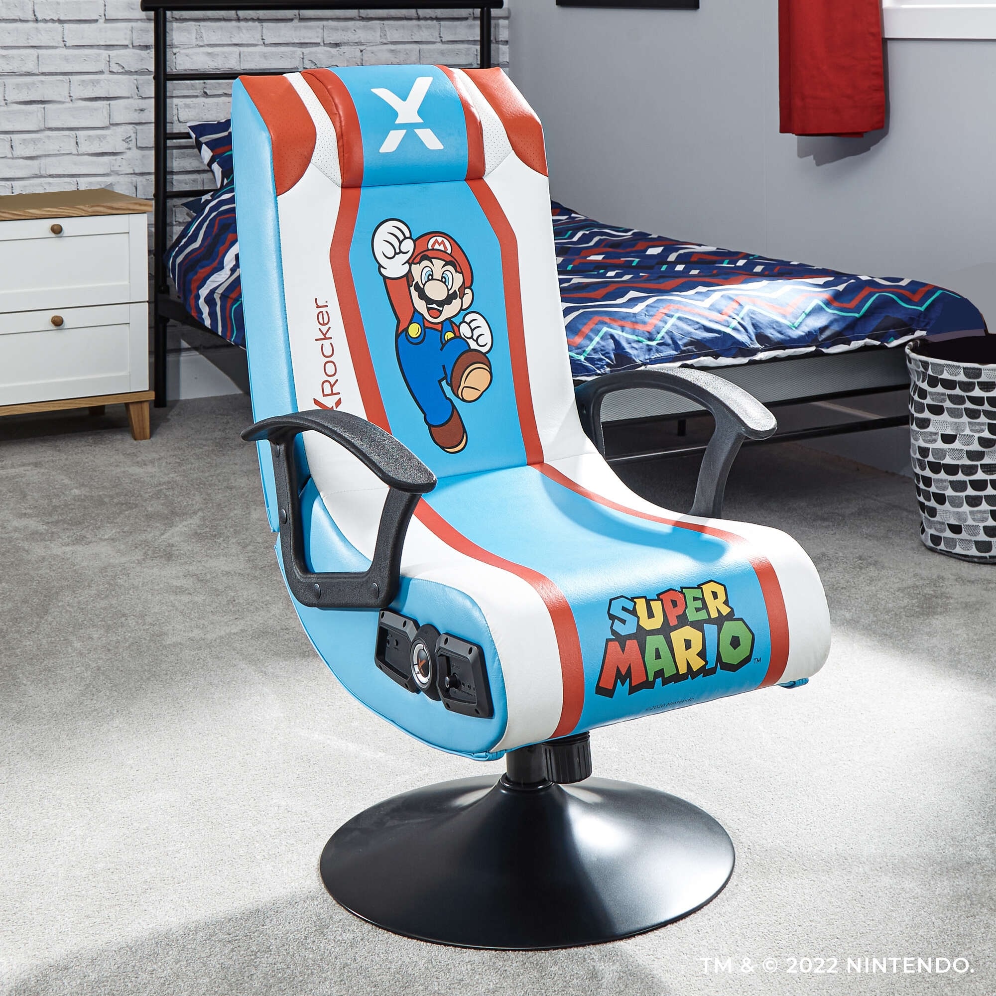 X Rocker® Super Mario™ 2.1 Audio Junior Pedestal Chair, Teal - Bed 