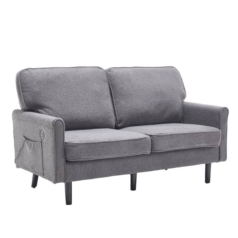 Loveseat Sofa Upholstered Deep Seat Sofa Modern Love Seat with USB & Removable Pillow Cover, Pockets 2-seat Armchair