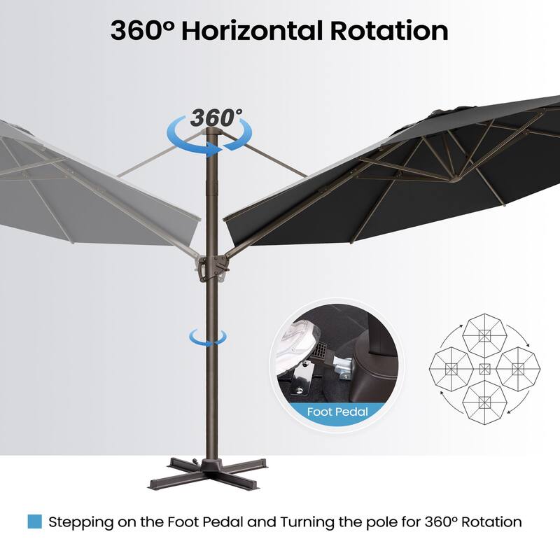 Outdoor 11.5FT Round Patio Hanging Offset Cantilever Umbrella with Cross Base
