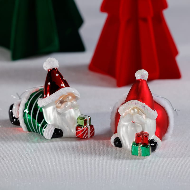 Glass Santa Laying Down Christmas Ornaments, 6 Hanging Pieces (3 Sets of 2)