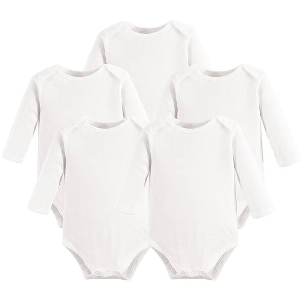 slide 1 of 1, Touched by Nature Organic Cotton Long-Sleeve Bodysuits 5pk, White 0-3 Months - White Long-Sleeve