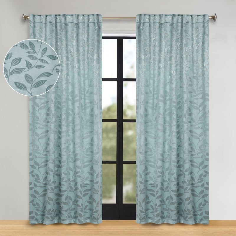 Superior Leaves Machine Washable Room Darkening Curtains with Back Tabs, Set of 2