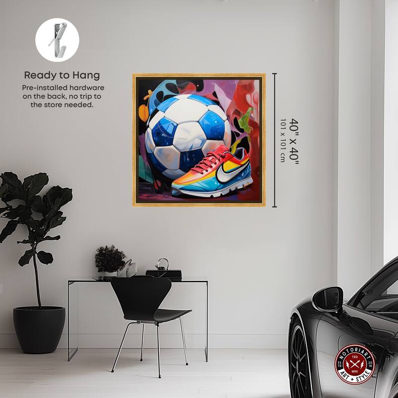 Notoriart Colorful Soccer Sneaker Splash Framed Soccer 1 Piece Canvas Wall Art