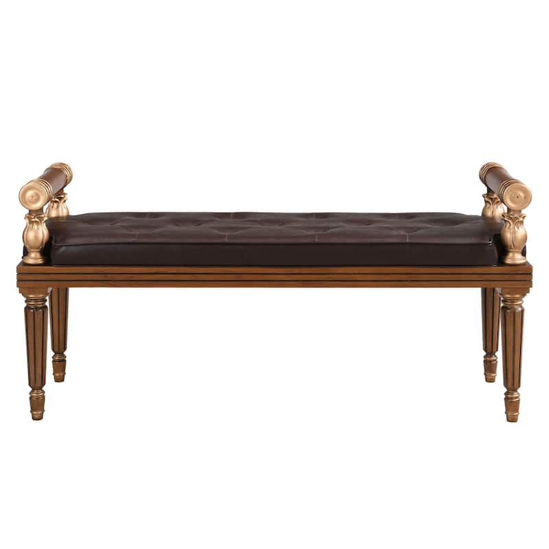 Christopher Knight Home - Mid-Century PU Leather Upholstered Bench with Button-Tufted Seat & Solid Wood Frame - 50"W