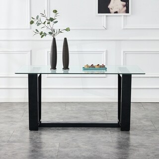 Modern Rectangular Dining Table with Tempered Glass Top - Bed Bath ...