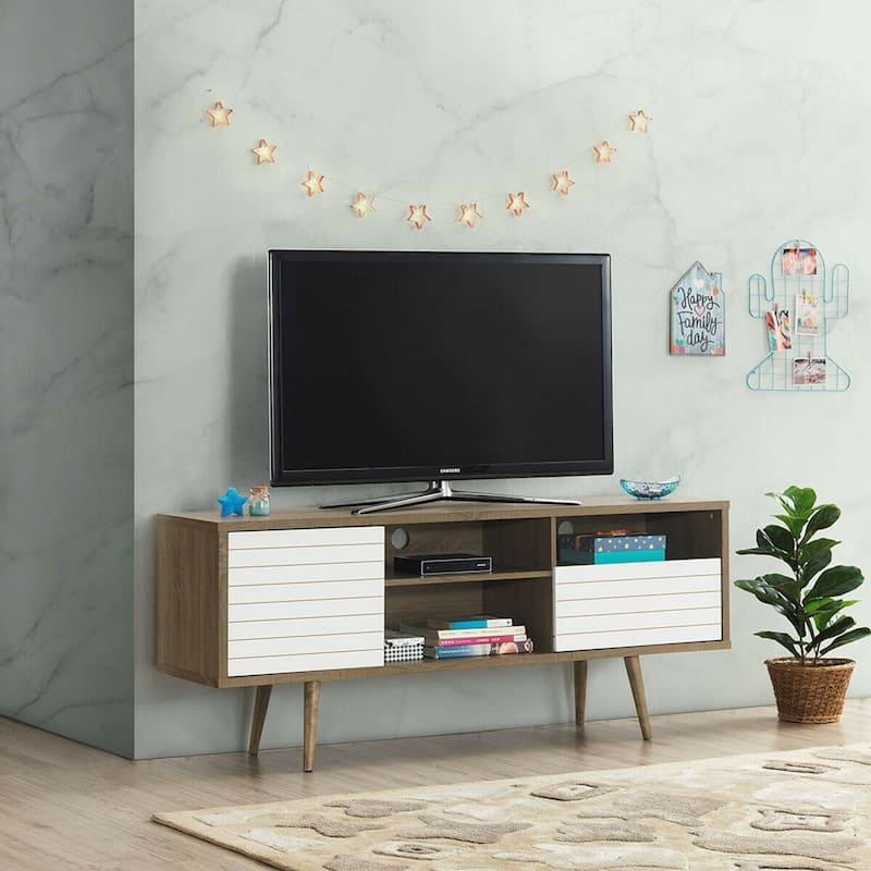 Gymax Modern TV Stand/Console Cabinet 3 Shelves Storage Drawer Splayed - See Details