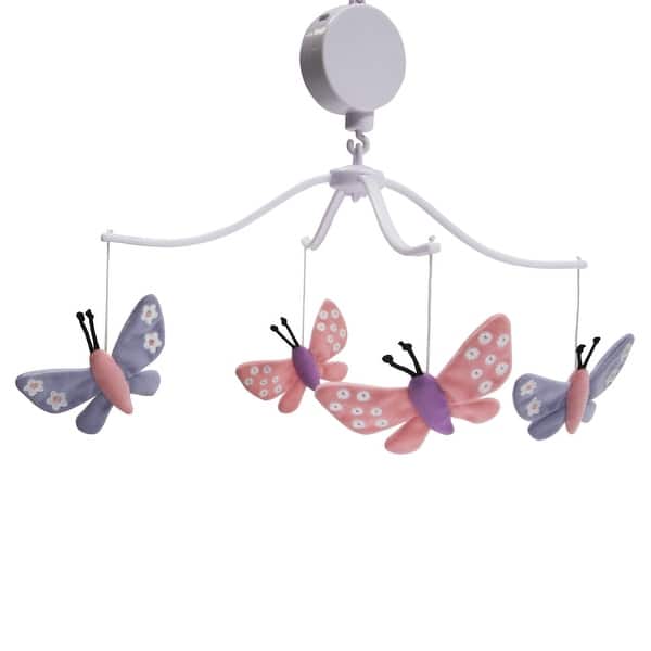 slide 1 of 1, Bedtime Originals Butterfly Meadow Pink/Purple Musical Baby Crib Mobile