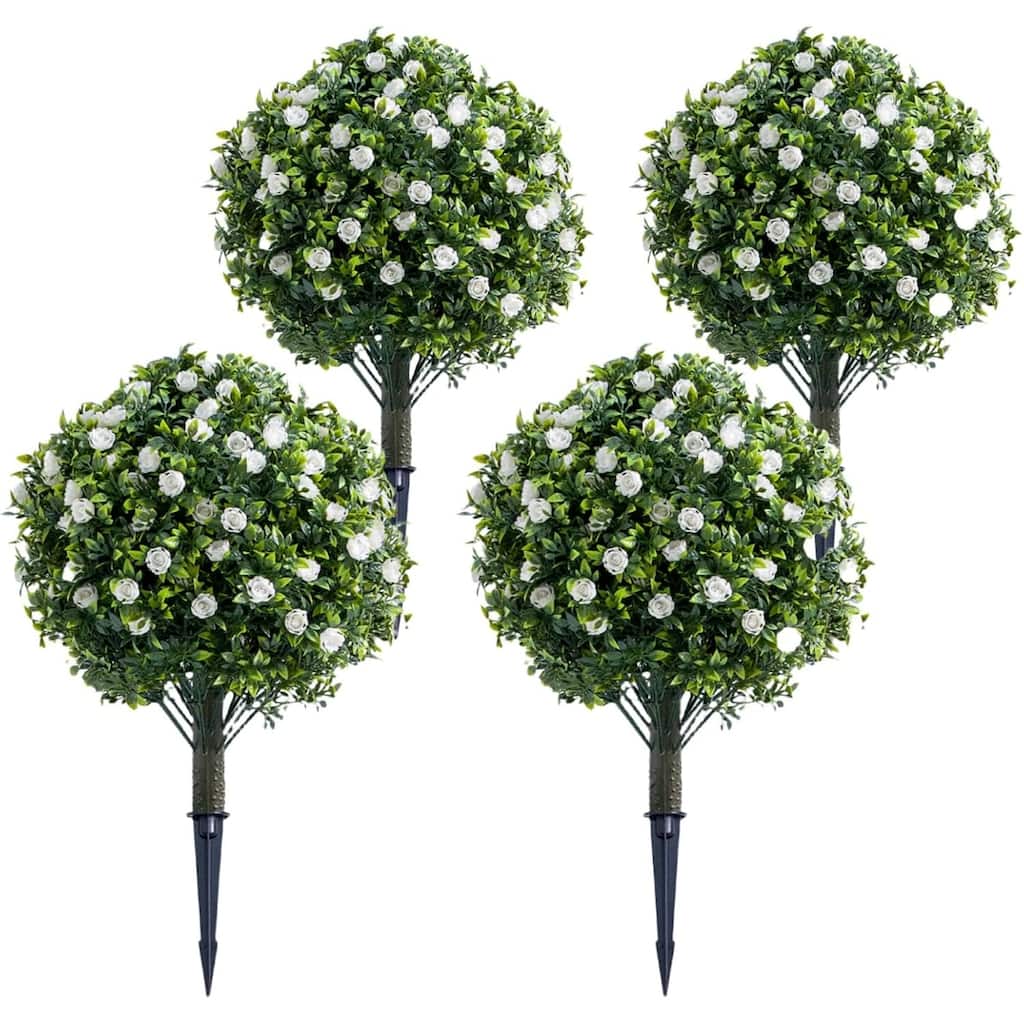 23.6" Artificial Topiary Flower with Ground Spike,Artificial Ball Trees with Rose Flowers Set of 4