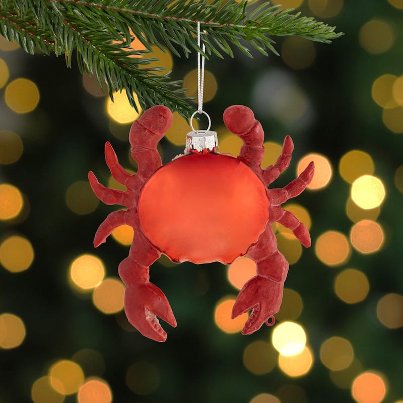 Shelled Crab Glass Christmas Ornament - 4" - Red