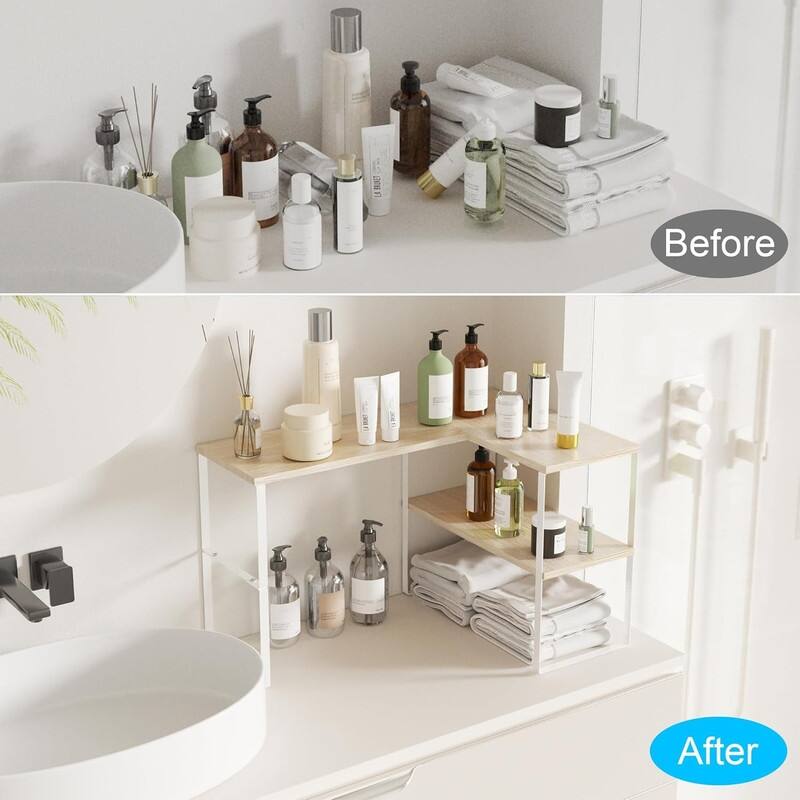 Countertop Organizer Corner Shelf, 2 Tier Adjustable