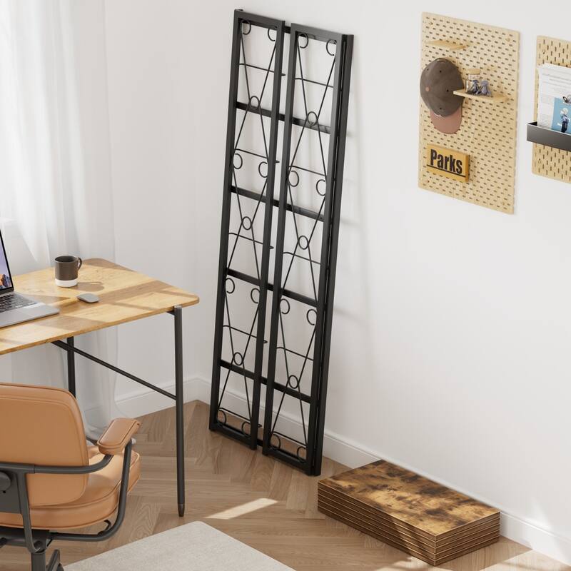 VECELO 62" Foldable 5-Tier Bookshelf Space Saving Tall Open Bookcase with MDF Shelves for Living Room Home Office Kitchen