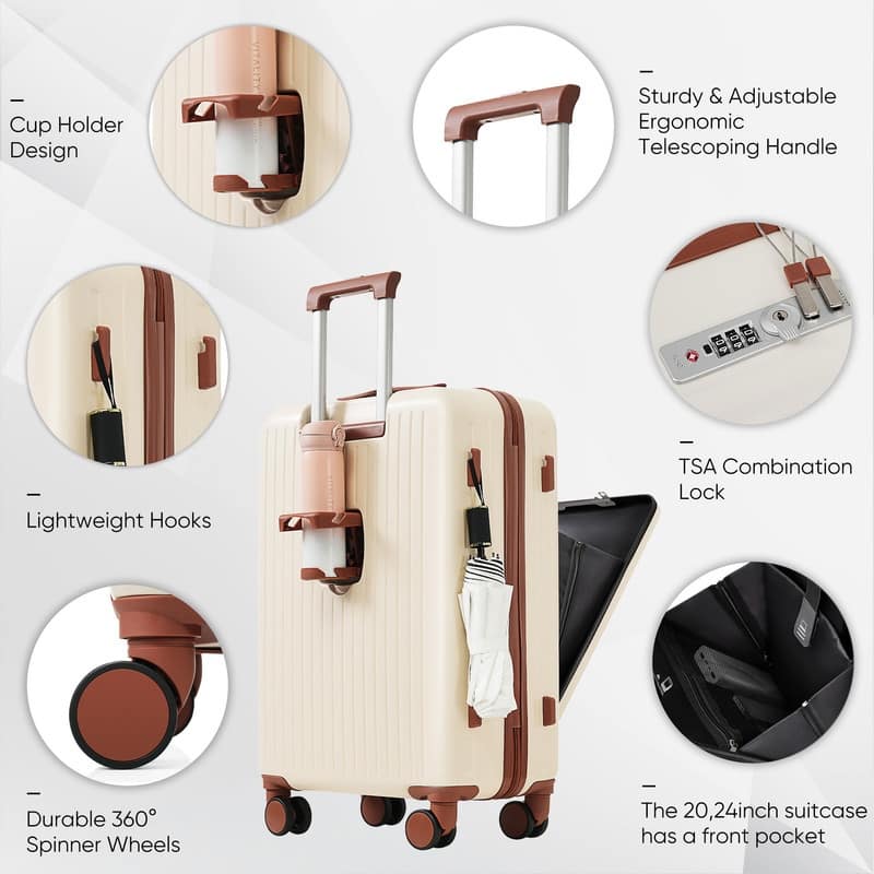 Front Opening 20-Inch Carry-On Luggage with Expandable Travel Bag Set