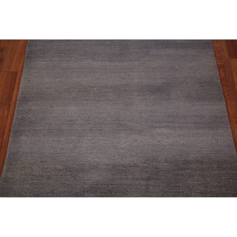 Modern Gray Gabbeh Oriental Foyer Rug Hand-Knotted Wool Carpet - 3'2" x 4'10"