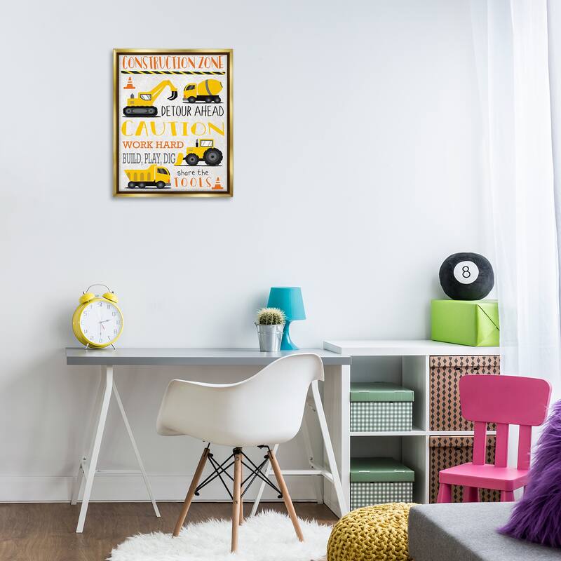 Stupell Construction Zone Ahead Framed Floater Canvas Wall Art Design By Elizabeth Tyndall