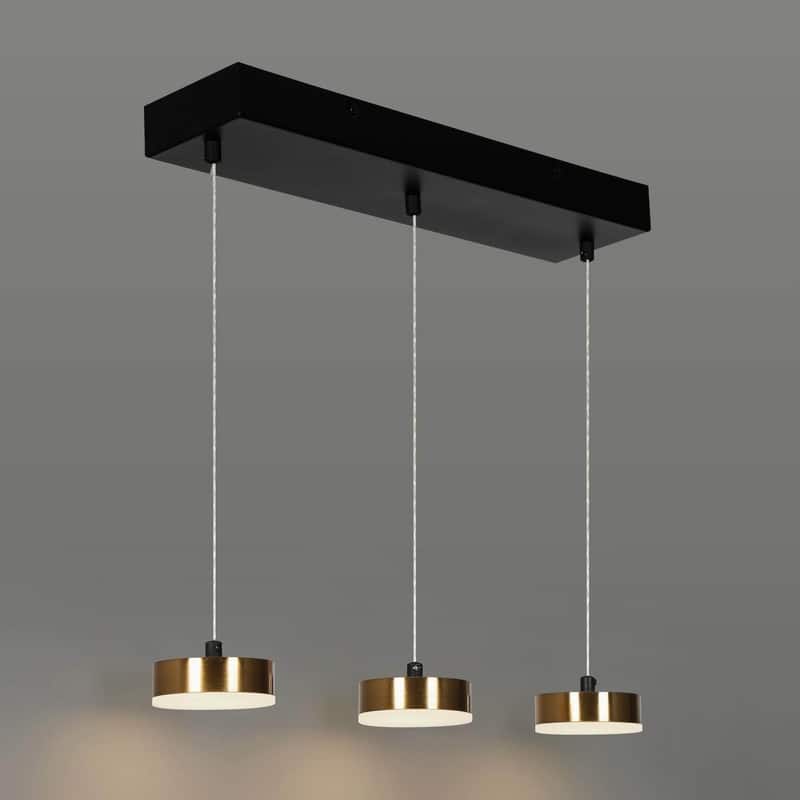 Modern 3-Light LED Black Gold Chandelier Linear Island Lights for Dining Room - 19.5" L x 4.3" W x 63" H