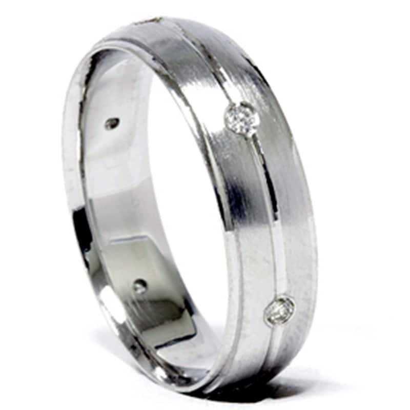 Mens 950 Platinum Diamond Band Brushed Wedding Ring