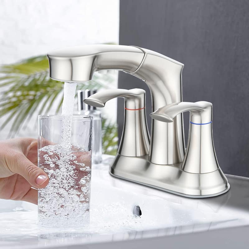 2 Handle Bathroom Sink Faucet with Pull Down Sprayer and Removable Aerator, Solid Brass Valve, Anti Fingerprint and Anti Rust