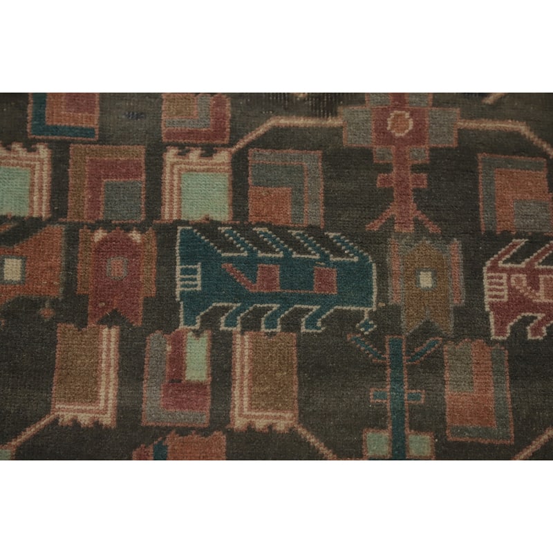 Hand Knotted Oriental 100% Wool Carpet Traditional Tribal Greys & Charcoal Ardebil Area Rug - 8' 11'' X 4' 8''