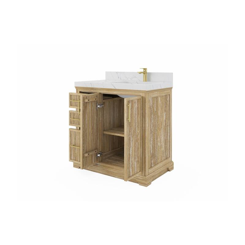 Willow Collections 36 x 22 Alys Solid Teak Right Offset Sink Bathroom Vanity with Quartz or Marble Countertop