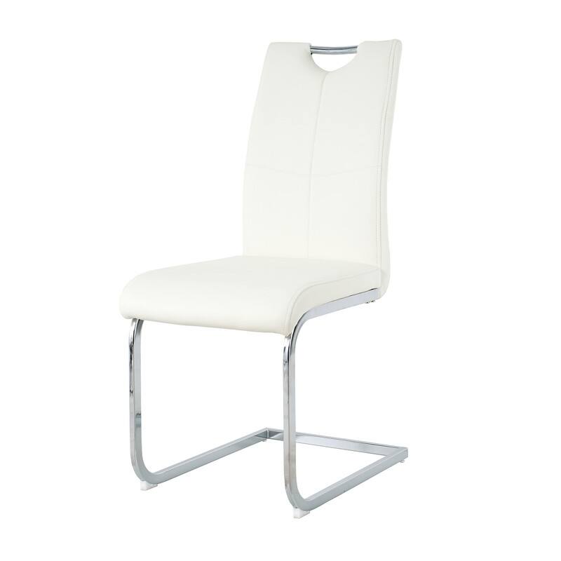 Modern Dining Room Chairs with Faux Leather Padded Seat and Chrome Metal Legs（Set of 2）