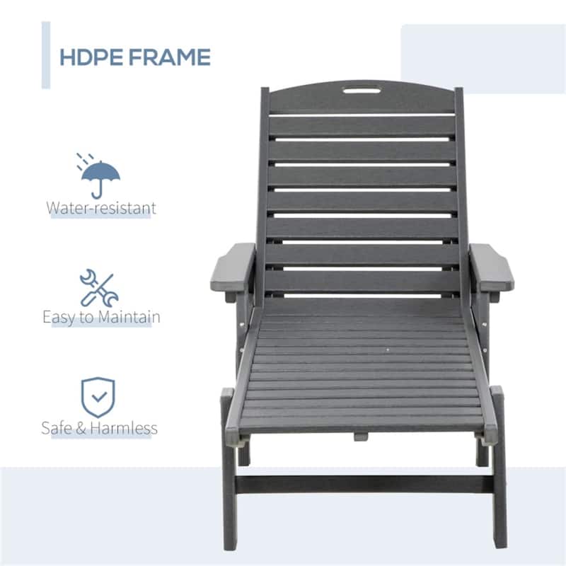 Light Grey HDPE Outdoor Chaise Lounge Chair with 5 Position Recline - 27.5" W x 65" D x 39.25" H