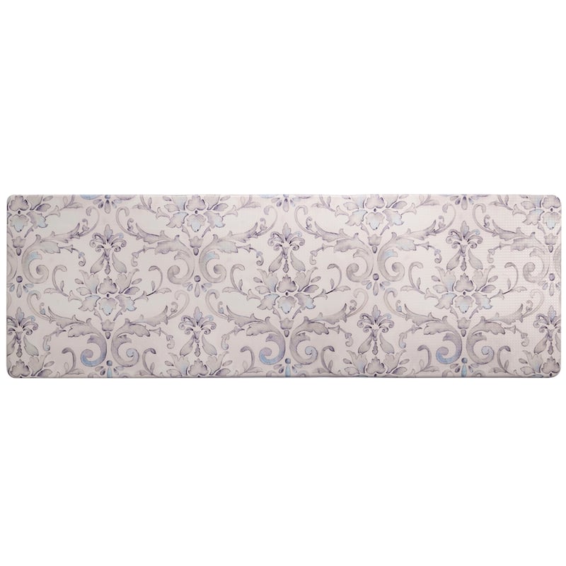 SoHome Cozy Living Watercolor Damask Anti-Fatigue Kitchen Mat - 17.5"x55" - Cream/Blue