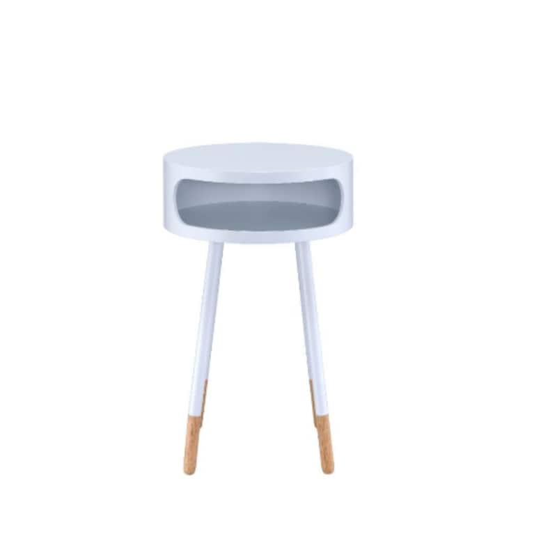 Modern White Solid Wood Round End Table with Shelf and Matte Finish for Living Room or Bedroom - 16" L x 16" W x 26" H - White and Natural