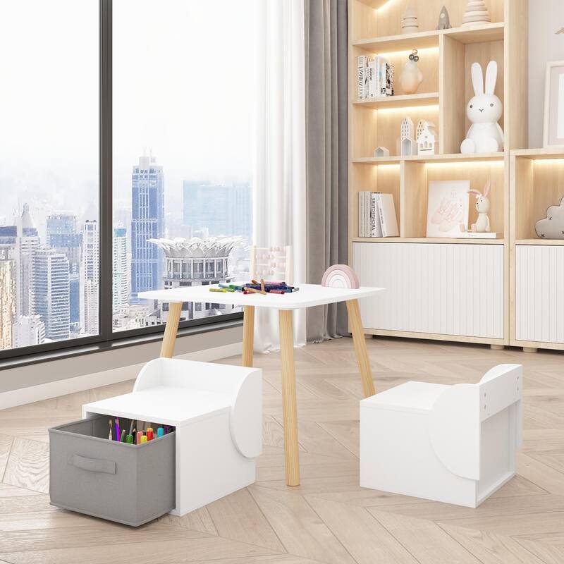 Kids Table and 2 Chair Set with Storage Bins, 3-Piece Toddler Activity Play Table for Arts & Crafts, Reading, Drawing