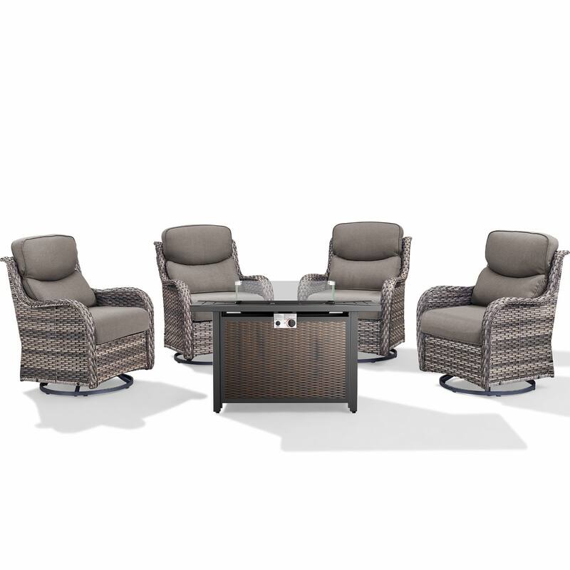 Pocassy Patio Sofa Swivel Chair Set with 43" Fire Pit Table