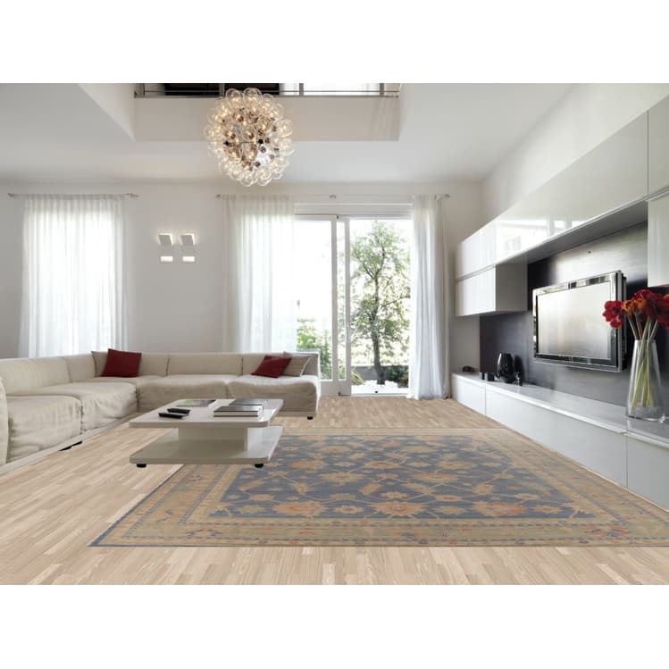 Hand Knotted Oriental 100% Wool Carpet Transitional All-Over Navy Blue & Blues Oushak Area Rug - 14' 11'' X 12' 1''