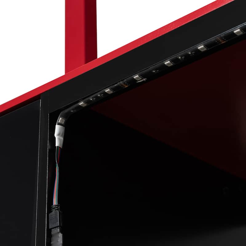 Full Size Wood Loft Bed with Desk, Storage & Light