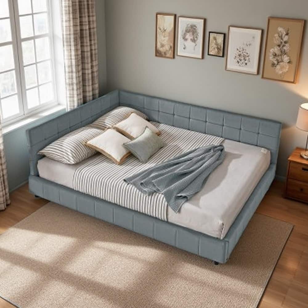 Mid-Century Velvet Queen Daybed with Tufted Backrest and Armrest, Convertible Sofa Bed Frame, Sturdy Upholstered Platform