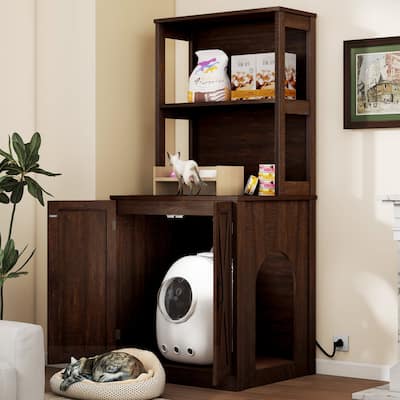 Moasis Large Hidden Cat Litter Box Enclosure Furniture with Shelves and Charge Socket