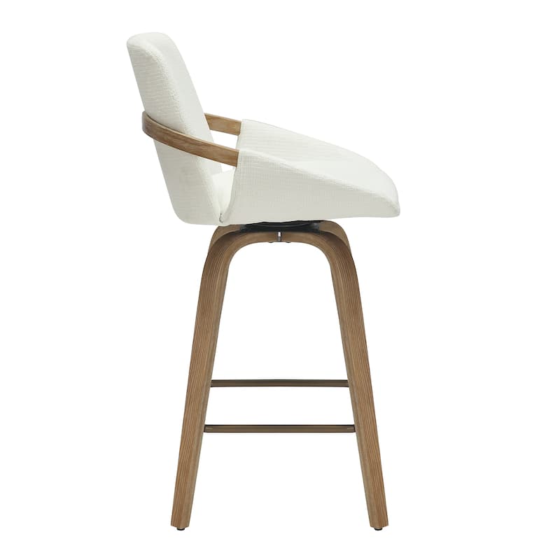 Modern Fabric & Bentwood 26" Counter Stool w/Swivel, Set of 4 - Ivory & Whitewash