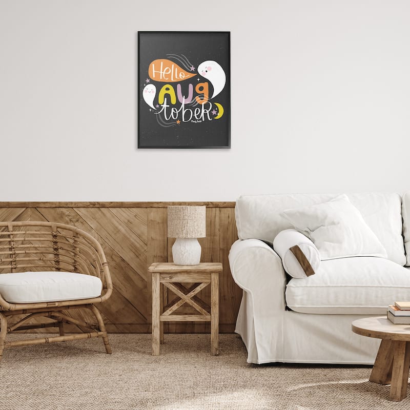 Stupell Hello Augtober with Ghosts Framed Giclee Art Design By Mandy Ford Art + Illustration