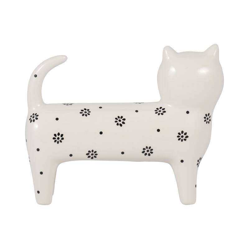 Sagebrook Home Ceramic White Novelty Daisies Cat, Accent Piece Sculpture Home Decor Collectible