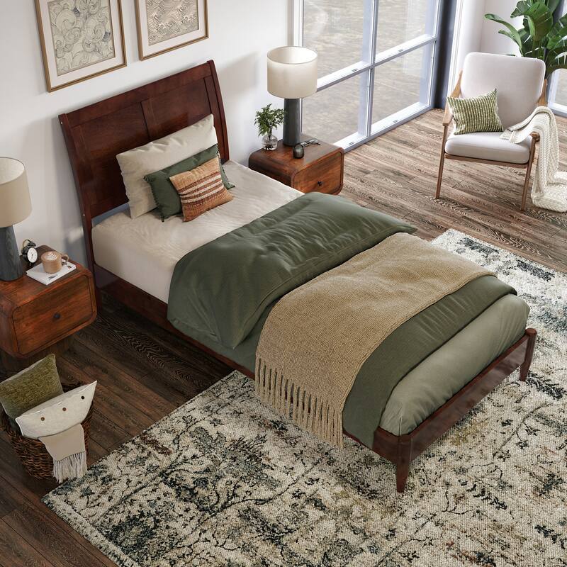 Valencia Solid Wood Low Profile Sleigh Platform Bed