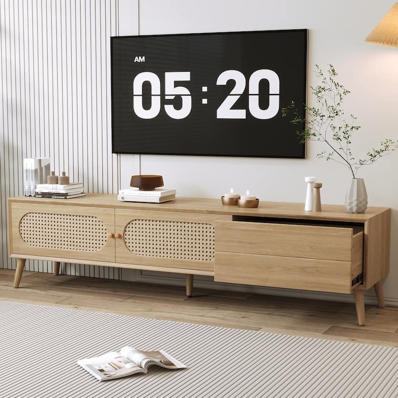 TV Stand for TVs up to 80" , Modern Media Console, Entertainment Center with Wood Legs, TV Cabinet for Living Room