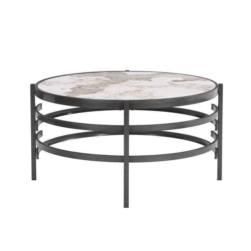 32.48''Round Coffee Table With Sintered Stone Top&Sturdy Metal Frame,Modern Coffee Table for Living Room