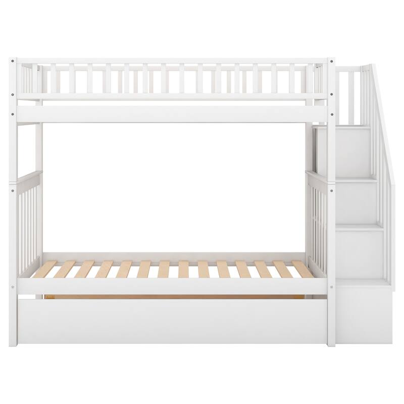 Twin Over Twin Bunk Bed with Trundle and Storage Shelves, Convertible to 3 Beds