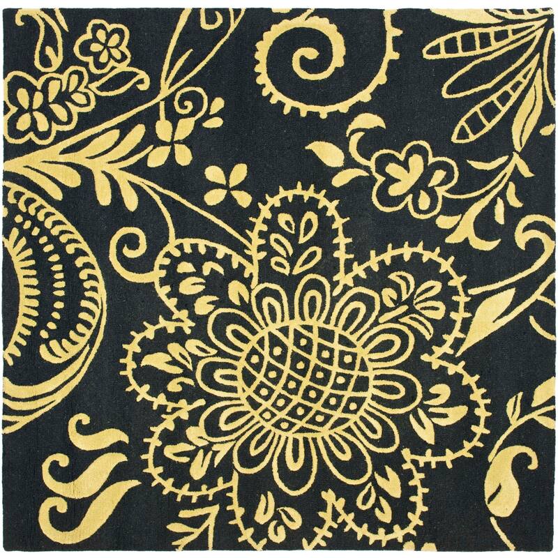 SAFAVIEH Handmade Soho Perla N.Z. Wool Rug - 6' Square - Black/Green