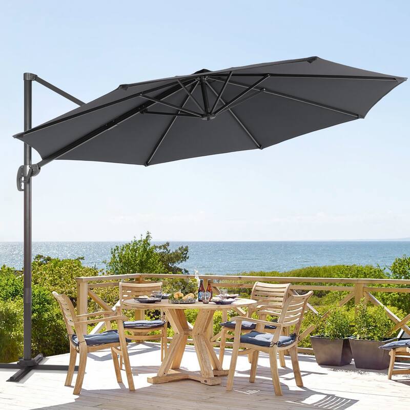 BONOSUKI 11FT Cantilever Patio Umbrella 360 Rotation Angle Adjustment - Anthracite