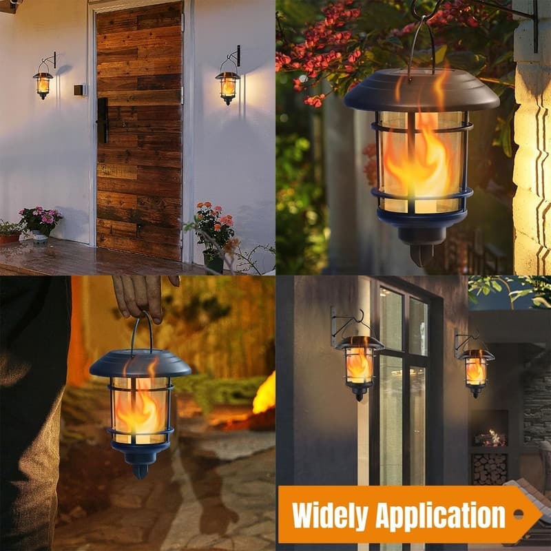4 Pack Solar Flame Wall Lanterns Outdoor, Solar Powered - Warm White