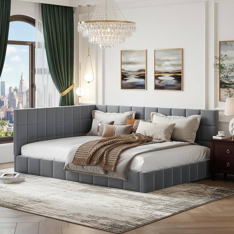 Full Size Upholstered Sofa Bed with L-Shaped Backrest by Harper&Bright Designs - Grey