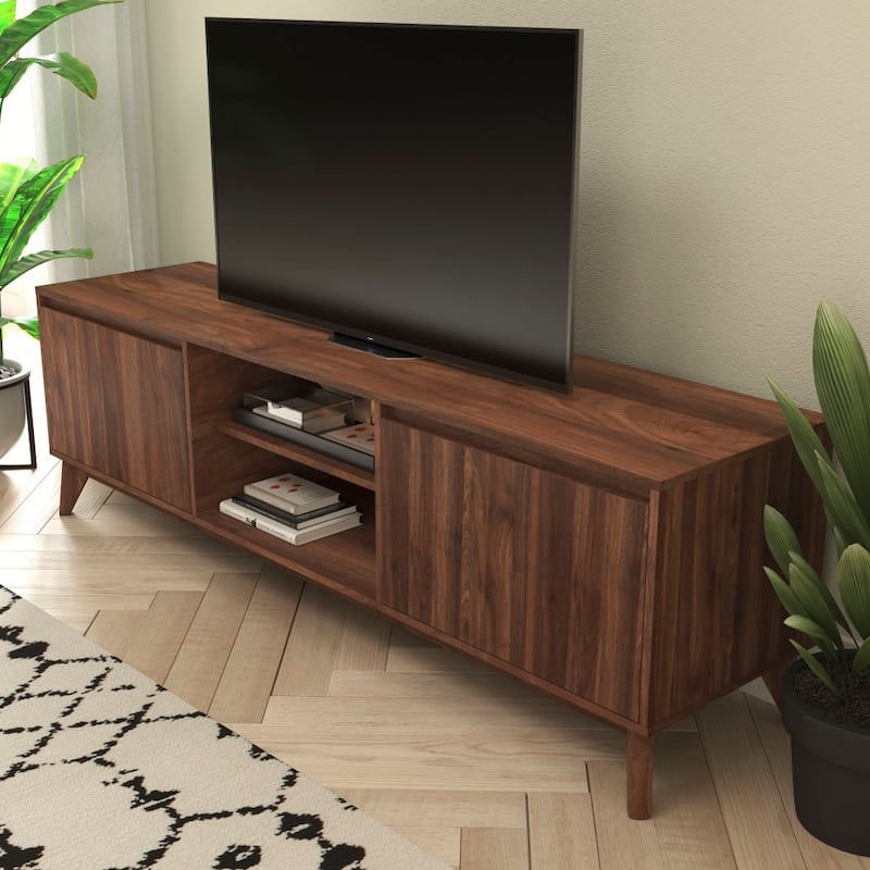 TV Stand with Adjustable Middle Shelf - Dual Soft Close Storage Doors