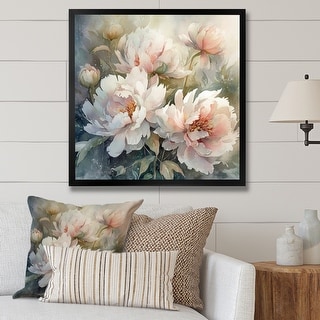 Designart "Pink Green Peonies On Branch Ii" Floral Peony Framed Wall ...