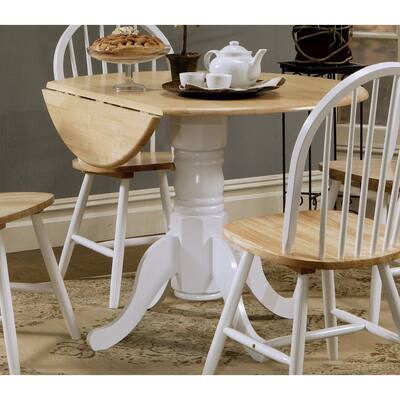 Greer Natural Brown and White Round Dining Table with Drop Leaf - Natural Brown - Natural Brown