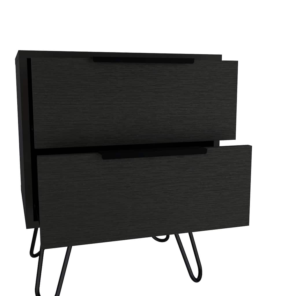 Benidorm Nightstand, Black - Sleek Two Drawer Bedside Table with Compact Storage Design