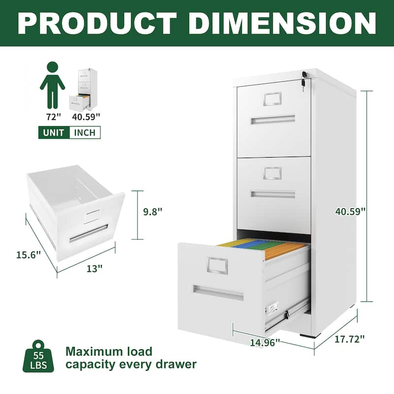 3 Drawer File Cabinet with Lock Metal Vertical File Cabinet, A4 Legal/Letter Size Narrow File Cabinet Locked,Assembly Required