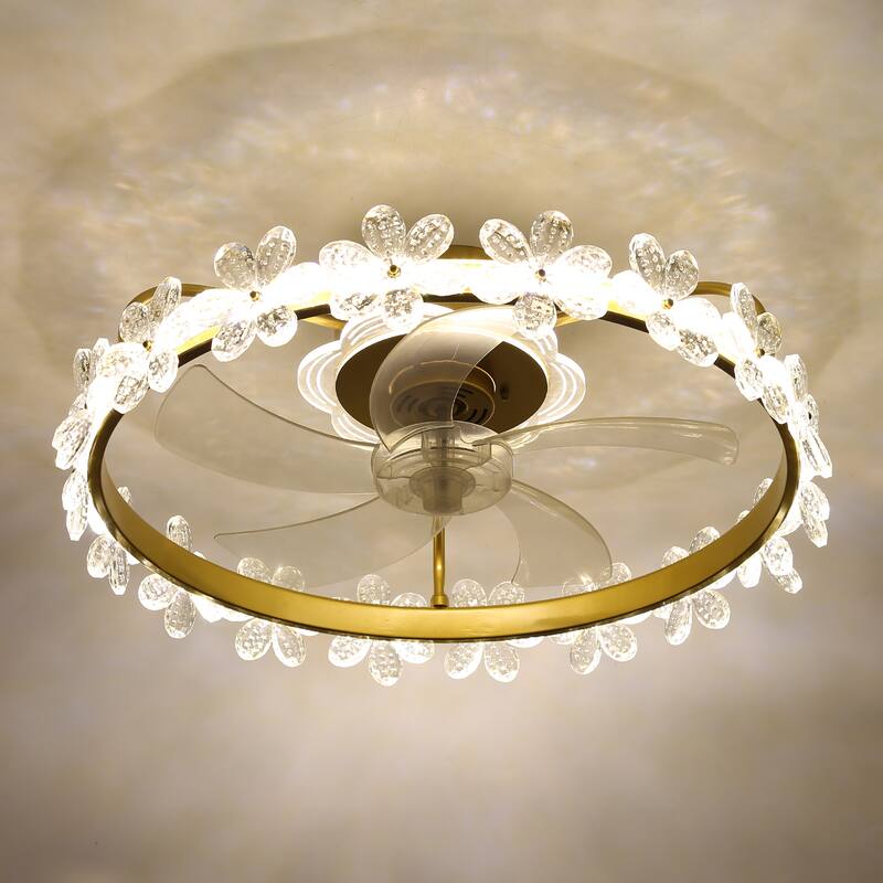 20" Modern Crystal Garland Ceiling Fan 6-Speed Dimmable Flush Mount Ceiling Fan with Remote and APP Control